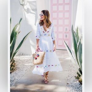 Chicwish Embroidery and Lace Trims Inserted Cotton Maxi Dress NWT SizeM